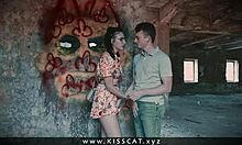 Close-up of a Russian pussy getting kissed and fucked in an abandoned house